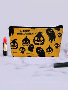 Halloween 1pc Pumpkin Pattern Zippered Makeup Bag