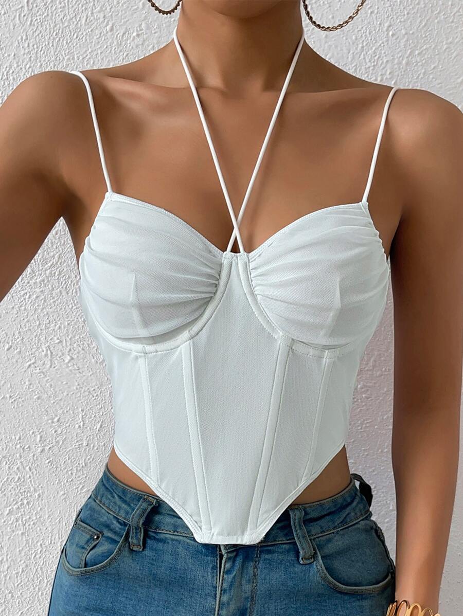 SHEIN SXY Asymmetrical Hem Bustier Cami Top - White - View 1