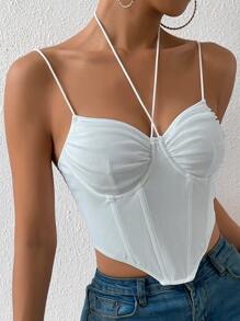 SHEIN SXY Asymmetrical Hem Bustier Cami Top - White - View 3