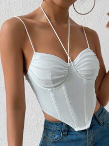 SHEIN SXY Asymmetrical Hem Bustier Cami Top - White - View 5