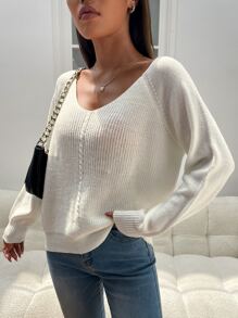 SHEIN Essnce Cable Knit Raglan Sleeve Jumper - Beige - View 2