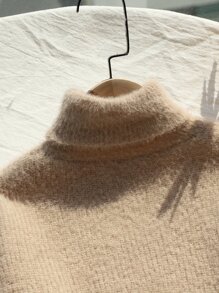 SHEIN Girls Turtleneck Drop Shoulder Jumper - Apricot - View 5