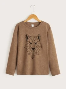 SHEIN Tween Boy Geometric Animal Printed Cartoon Pattern T-Shirt, Casual Daily Summer - Mocha Brown - View 1