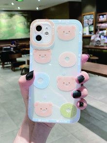 Cartoon Bear Print Clear Phone Case - Multicolor - View 1