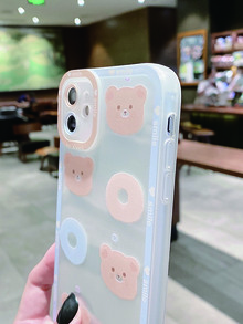 Cartoon Bear Print Clear Phone Case - Multicolor - View 3