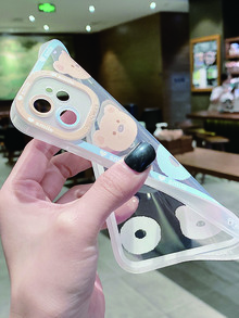 Cartoon Bear Print Clear Phone Case - Multicolor - View 4