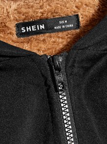 Manfinity VCAY Men's Loose Fit Teddy Lined Zipper Hooded Jacket - Black - View 5