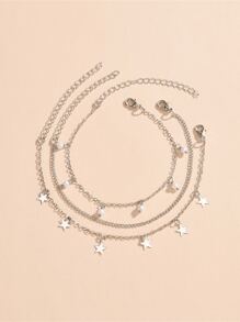 3入組/套星形墜飾腳錬 - 銀色 - 查看 4