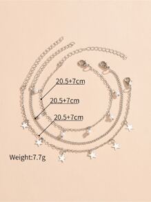 3入組/套星形墜飾腳錬 - 銀色 - 查看 3