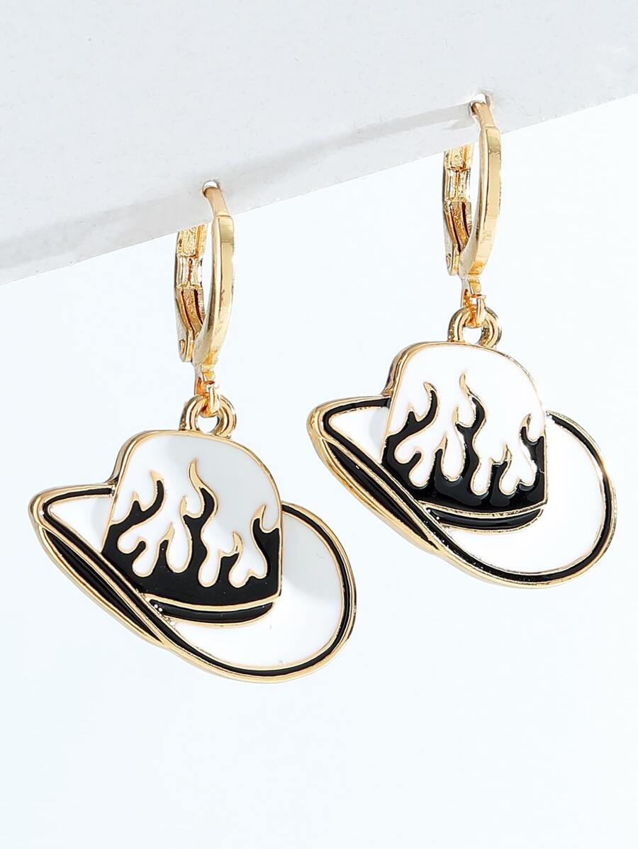 Hat Drop Earrings - Black and White - View 1