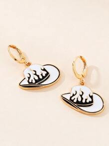 Hat Drop Earrings - Black and White - View 2