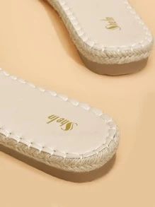 Women Rhinestone & Bow Decor Mesh Espadrille Slide Sandals, Vacation Summer Flat Sandals - White - View 5