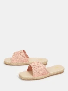 Braided Detail Espadrille Slide Sandals - Pink - View 3