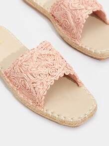 Braided Detail Espadrille Slide Sandals - Pink - View 4
