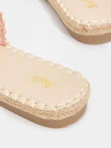 Braided Detail Espadrille Slide Sandals - Pink - View 5
