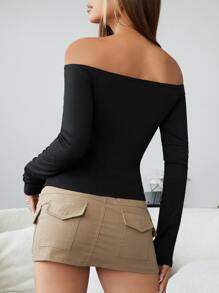 SHEIN ICON Black Off Shoulder Cut Out Twist Front Top, Going Out Top - Black - View 2