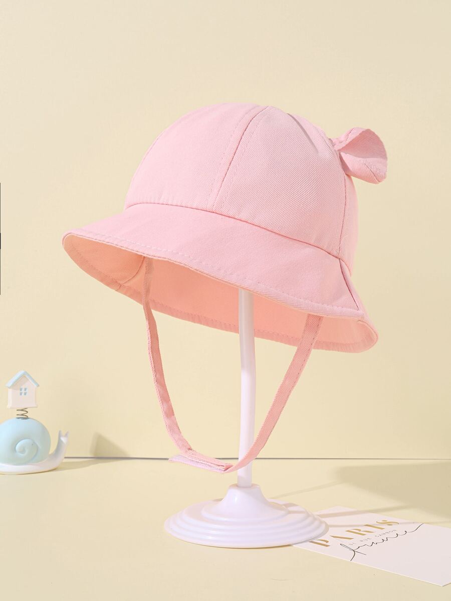 Sombrero tipo balde con orejas de animal adorable y a la moda, adecuado para niñas y niños bebés, ajustable, con protección solar, apropiado para combinaciones diarias y de ocio de niñas y niños pequeños - Rosa - Ver 1