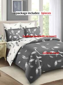 3pcs/Set Feather Pattern Duvet Cover Set(1 Duvet Cover & 2 Pillowcase)Soft And Skin-Friendly Duvet Cover Bedding Set For Home, All Season Bed Sheets Set - Multicolor - View 4