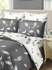 3pcs/Set Feather Pattern Duvet Cover Set(1 Duvet Cover & 2 Pillowcase)Soft And Skin-Friendly Duvet Cover Bedding Set For Home, All Season Bed Sheets Set - Multicolor - View 5