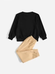 SHEIN 小男童小熊印花套頭衫和字母圖案衛褲 - 彩色 - 查看 2