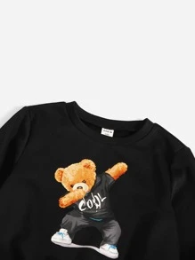 SHEIN 小男童小熊印花套頭衫和字母圖案衛褲 - 彩色 - 查看 3