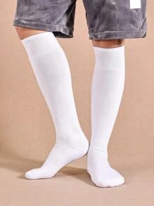 Men Plain Soccer Socks Football Socks Sports, For Gym - White - View 1