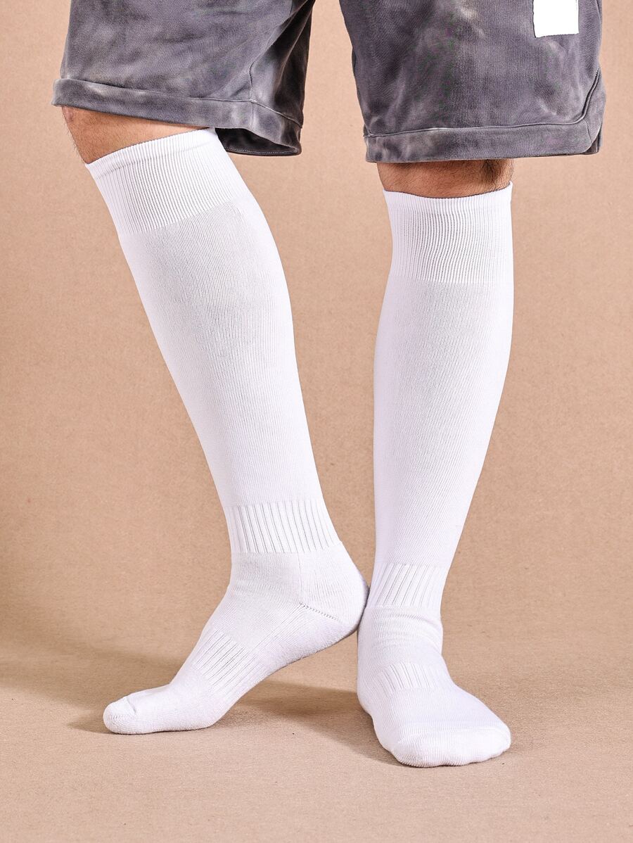 Men Plain Soccer Socks Football Socks Sports, For Gym - White - View 1