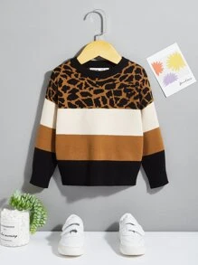 SHEIN Toddler Girls Graphic Pattern Colourblock Jumper - Multicolor - View 1