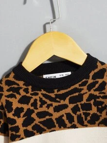 SHEIN Toddler Girls Graphic Pattern Colourblock Jumper - Multicolor - View 3