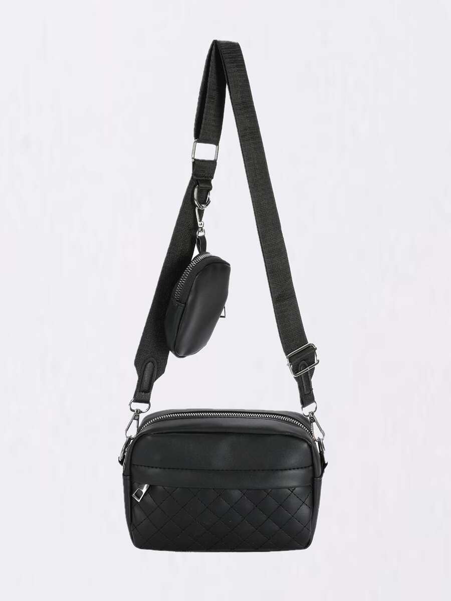 High School Students University Freshman Multifunctional Sling Bag Shoulder Bag Casual Bag Men Argyle Quilted Square Bag With Coin Purse, Handbag Schoolbag For Travel,College,Outdoors,Sports,Commute Crossbody Bag Side Bag Square Bag For Holiday Travel Essentials Commute Business Casual Outdoor For Business Men Summer Men Gifts Sling Bag For Man Man Bag Cross Body Bag Side Bag Back To School School Supplies Fall Messenger Bag Bag For Man Cylinder Bag Old Money Halloween Christmas - Black - View 1