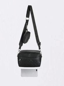 High School Students University Freshman Multifunctional Sling Bag Shoulder Bag Casual Bag Men Argyle Quilted Square Bag With Coin Purse, Handbag Schoolbag For Travel,College,Outdoors,Sports,Commute Crossbody Bag Side Bag Square Bag For Holiday Travel Essentials Commute Business Casual Outdoor For Business Men Summer Men Gifts Sling Bag For Man Man Bag Cross Body Bag Side Bag Back To School School Supplies Fall Messenger Bag Bag For Man Cylinder Bag Old Money Halloween Christmas - Black - View 4