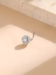 Fashionable Cubic Zirconia Decor Nose Stud Stainless Steel For Women & Men No Piercing Needed Septum Body Jewelry - Silver - View 1