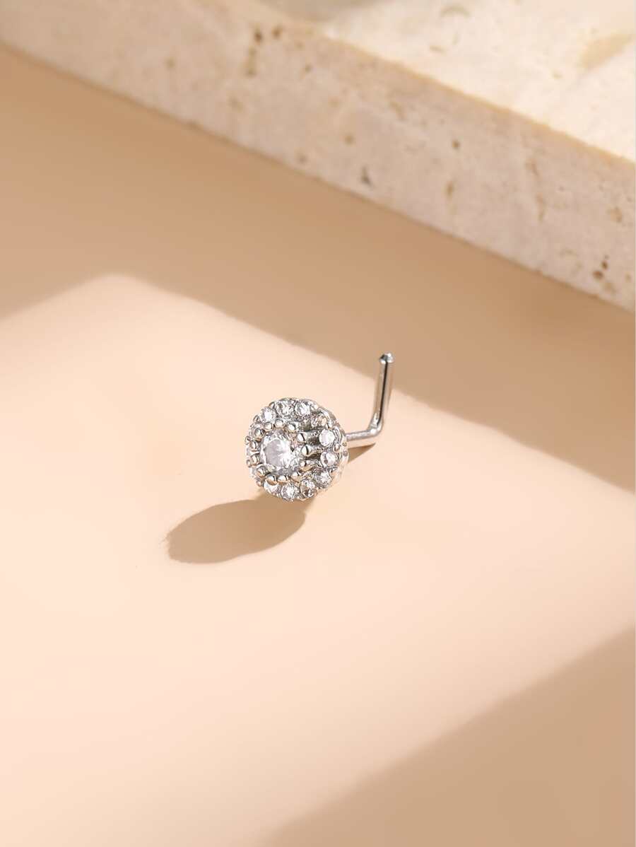Fashionable Cubic Zirconia Decor Nose Stud Stainless Steel For Women & Men No Piercing Needed Septum Body Jewelry - Silver - View 1