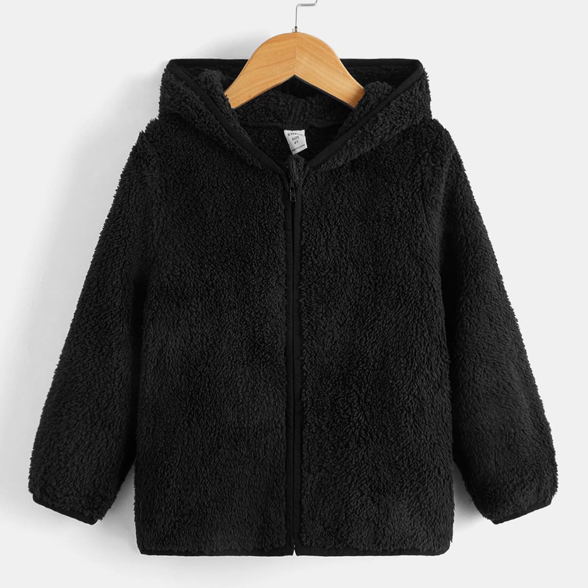 Chaqueta con capucha de forro polar con cremallera de unicolor de manga larga para niño, de moda para otoño/invierno