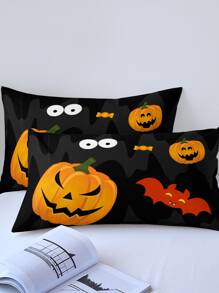 Halloween Pumpkin & Spider Web Print Duvet Cover Set Without Filler - Multicolor - View 2