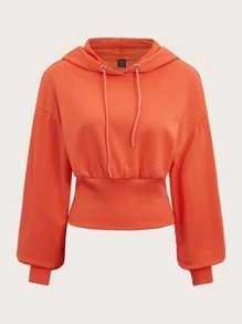 SHEIN Coolane Drop Shoulder Drawstring Hoodie - Orange - View 1