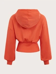 SHEIN Coolane Drop Shoulder Drawstring Hoodie - Orange - View 2