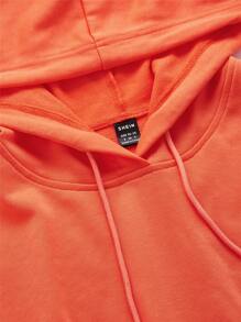 SHEIN Coolane Drop Shoulder Drawstring Hoodie - Orange - View 3