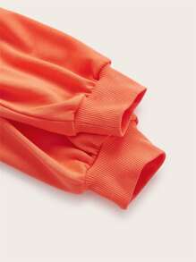 SHEIN Coolane Drop Shoulder Drawstring Hoodie - Orange - View 4