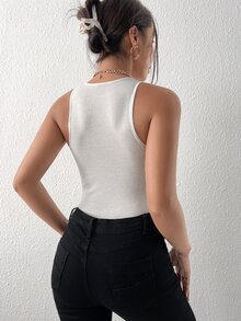 SHEIN Body con estampado de leopardo tejido de canalé - Blanco - Ver 2