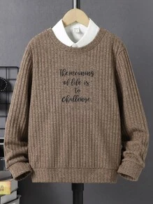 Boys Slogan Embroidery Sweatshirt Without Shirt - Khaki - View 1