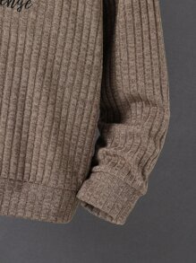 Boys Slogan Embroidery Sweatshirt Without Shirt - Khaki - View 3