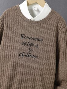 Boys Slogan Embroidery Sweatshirt Without Shirt - Khaki - View 4