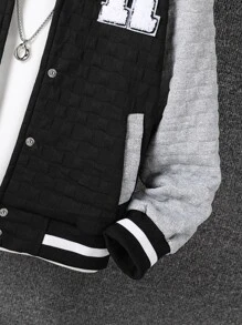 Boys 1pc Letter Patched Striped Trim Varsity Jacket - Black - View 4