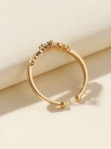 Cubic Zirconia Decor Crown Design Cuff Ring - Yellow Gold - View 2