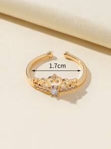 Cubic Zirconia Decor Crown Design Cuff Ring - Yellow Gold - View 3