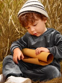 SHEIN 小男童袋鼠口袋連帽衫和運動褲 - 深灰色 - 查看 6