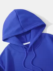 SHEIN EZwear Slogan Graphic Thermal Lined Drawstring Crop Hoodie - Royal Blue - View 5