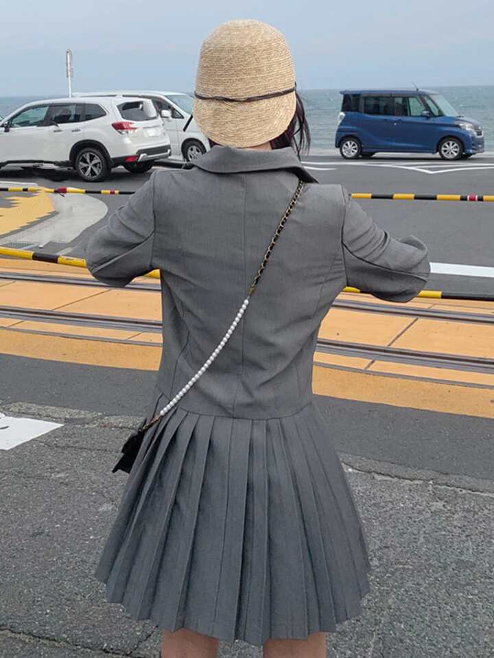 Honeyspot 無地柄 ノッチラペル プリーツヘム ブレザードレス SHEIN JAPAN
