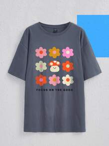 NKTN Áo thun nữ Hoa Lá thư Giải trí - Màu xanh bụi bặm - Xem 1